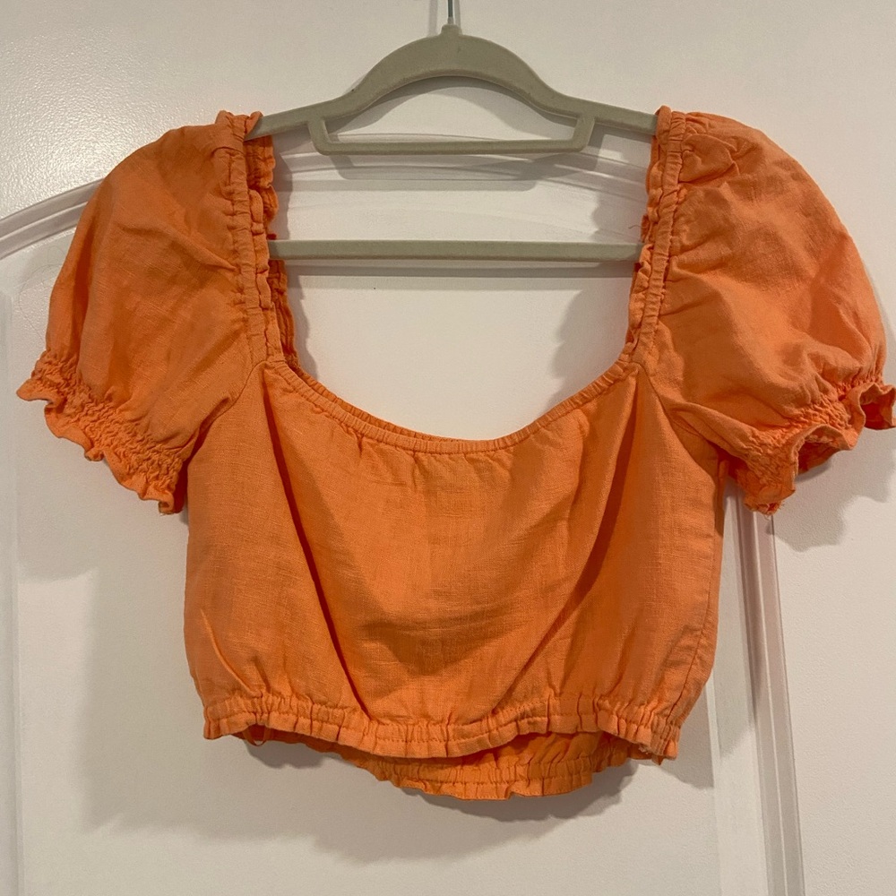 Women’s Abercrombie & Fitch Linen Puff Sleeve Crop Top size XS